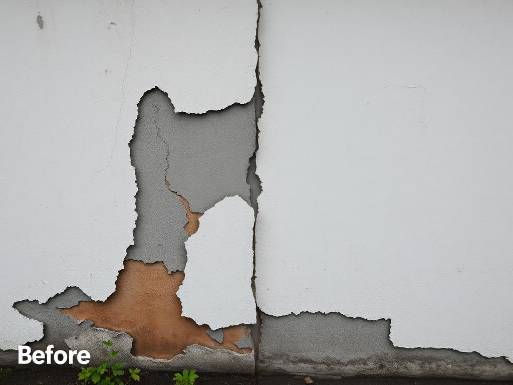 Damaged facade documented before the work started